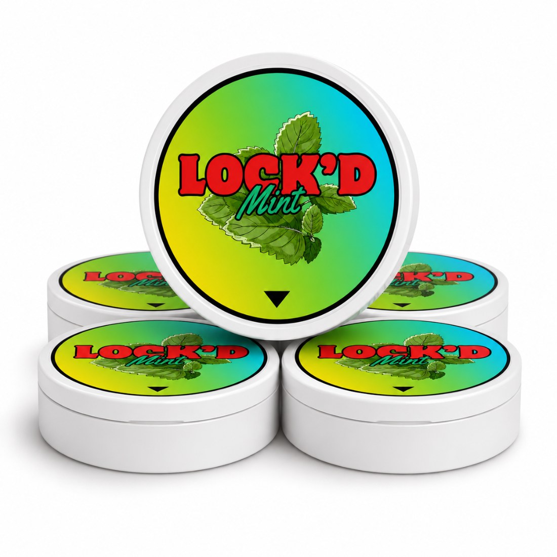 LOCK'D Mint 5 pack, five tins stacked